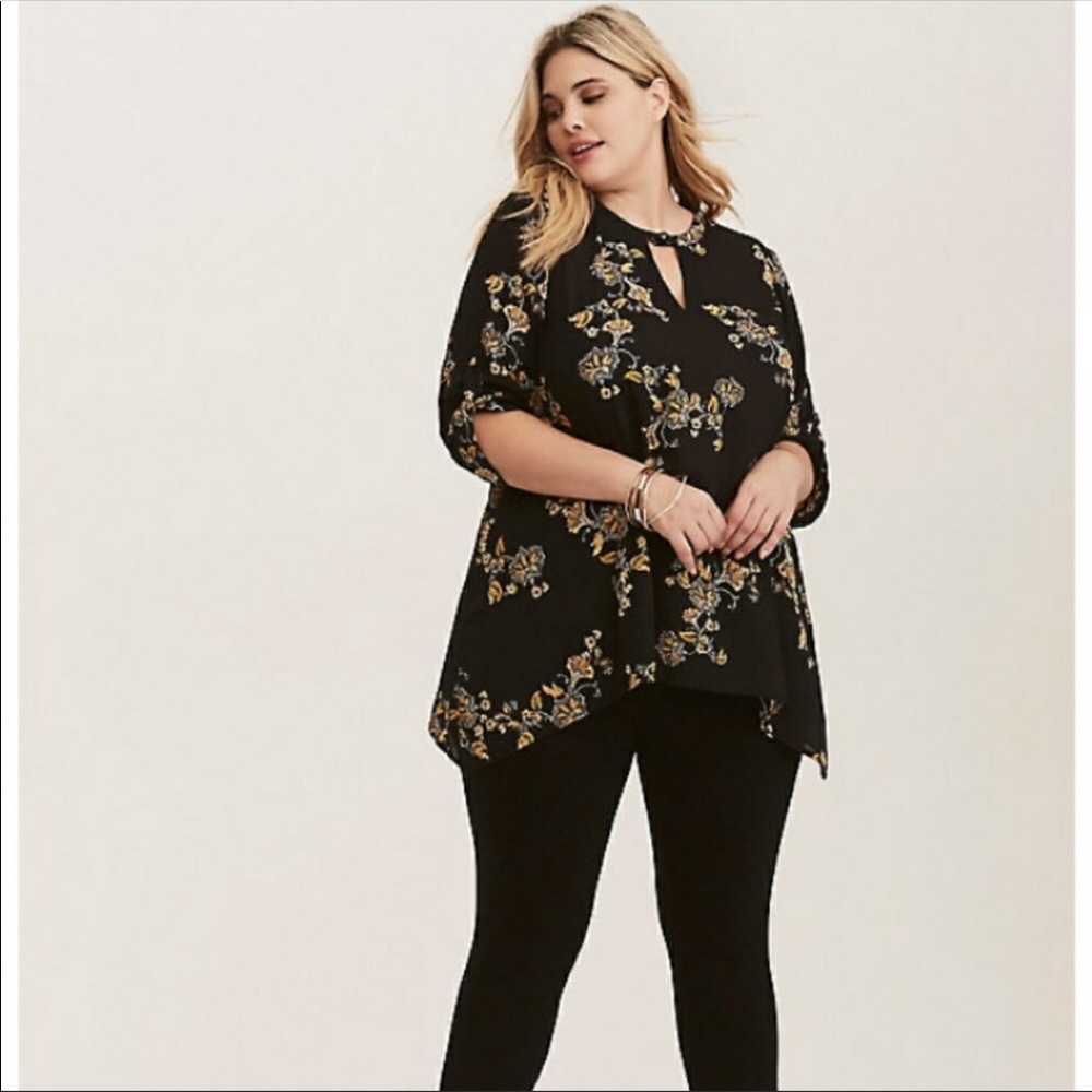Torrid Marigold Yellow And Black Floral Tunic - 1x
